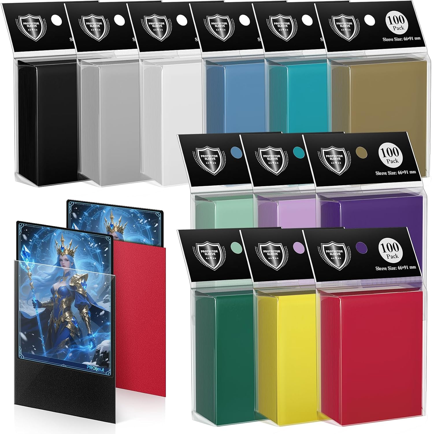 1200 Pack Card Sleeves, Matte Dual Trading Card Sleeves with Opaque Back & Smooth Shuffle, Tear Resistant Card Protectors for MTG, TCG and Game Cards (12 Colors)