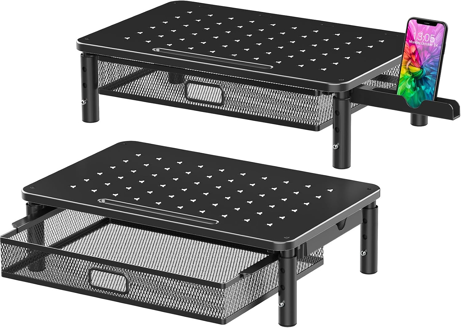 2 Pack Monitor Stand Riser with Metal Drawer, 3 Height Adjustable