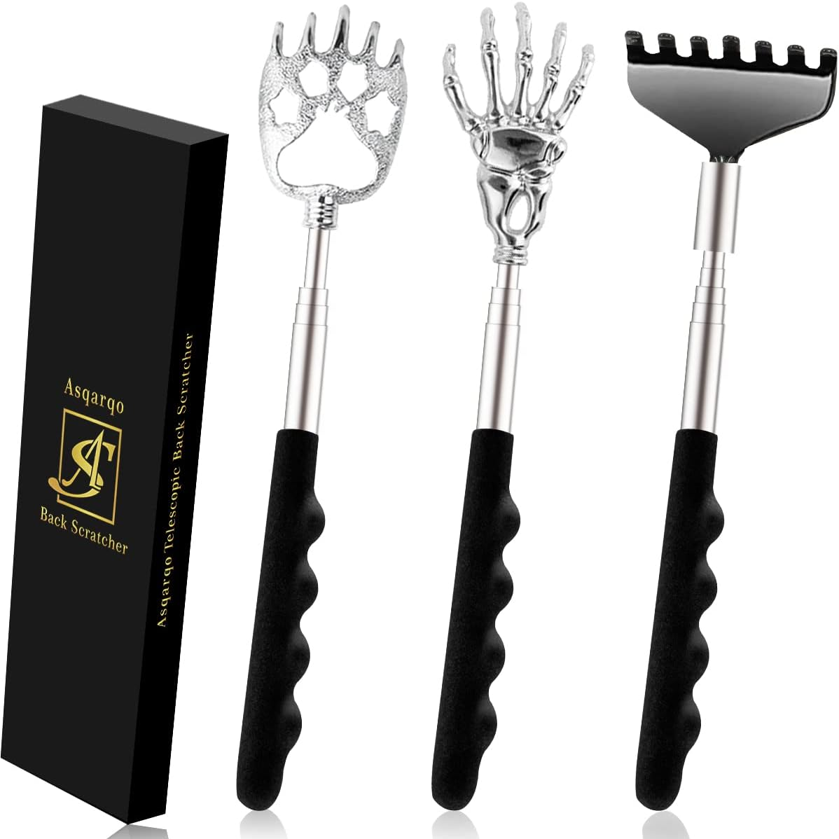 Back Scratcher 3 Pack Different Design Stainless Telescopic Back Scratchers with Pretty Box, Portable Extendable Back Massager Gifts for Men or Women Stocking Stuffers