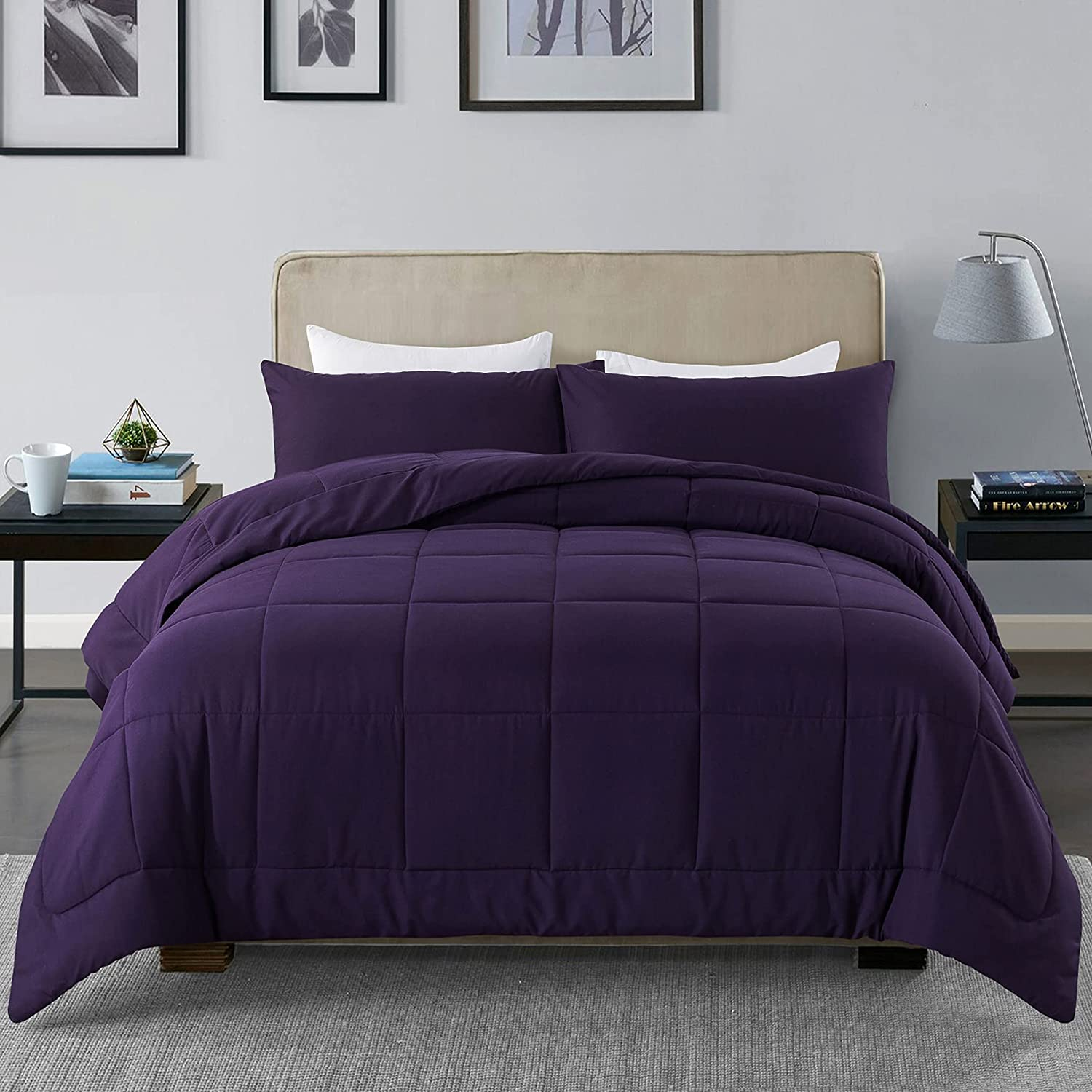 King Size Comforter Set -All Season Bedding Comforters Sets with 2 Pillow Cases -3 Pieces Bed Set down Alternative King Bedding Set -Purple King Comforter Set(102
