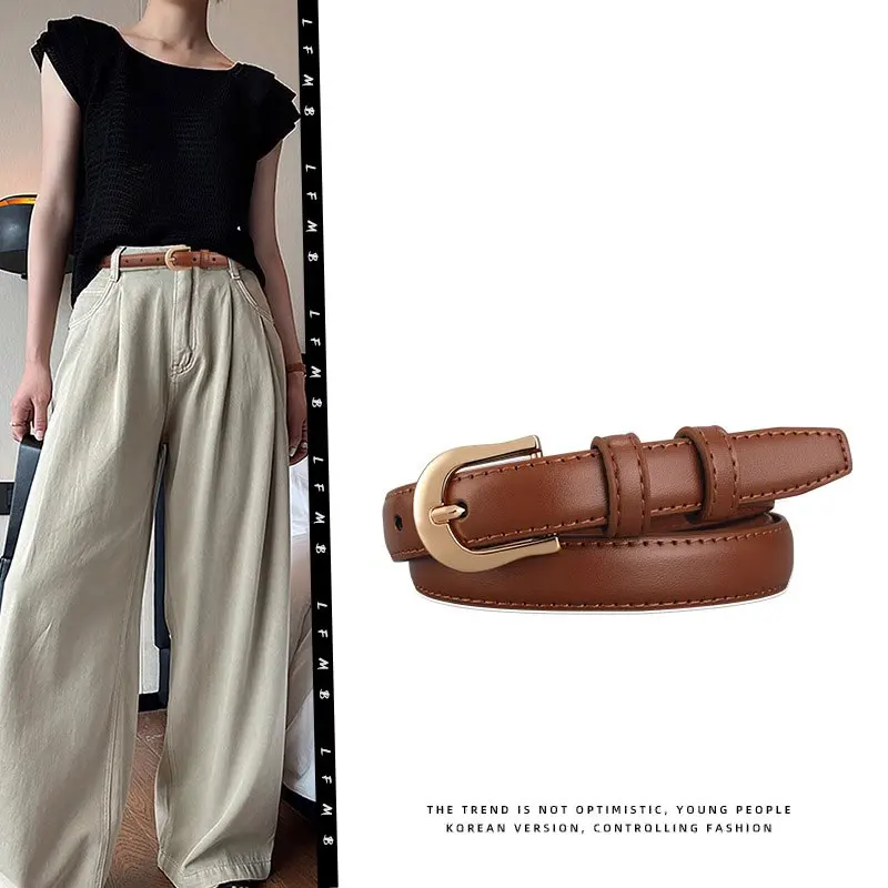 Belt Summer Brown Belt with Fine Matching Western Pants Simple and Versatile Belt 2024 New Fashion Decoration