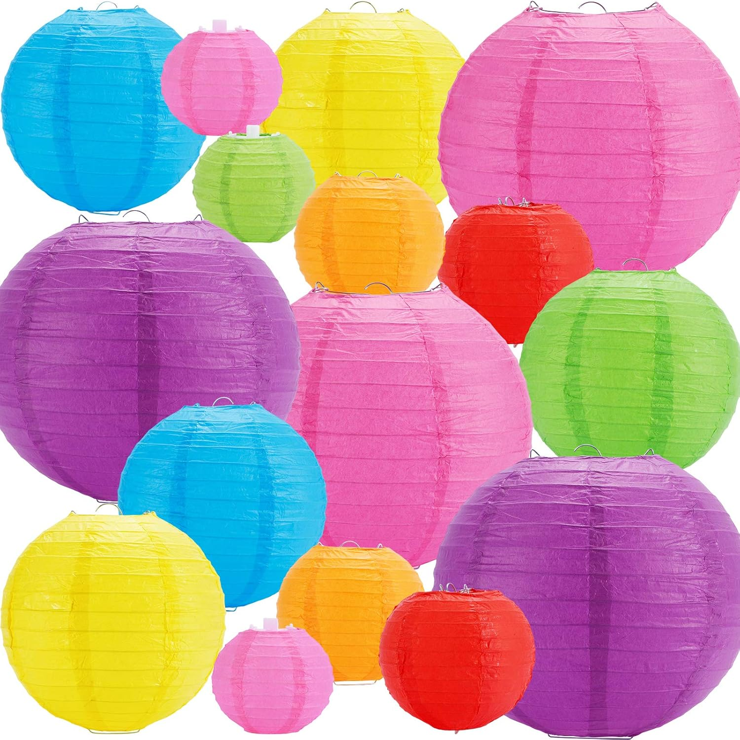 16 Pcs Colorful Paper Lanterns, Multi-Color Chinese or Japanese Hanging Paper Lanterns Decorations for Party, Classroom, Wedding, Home Decorations(Size of 4, 6, 8, 10 In)