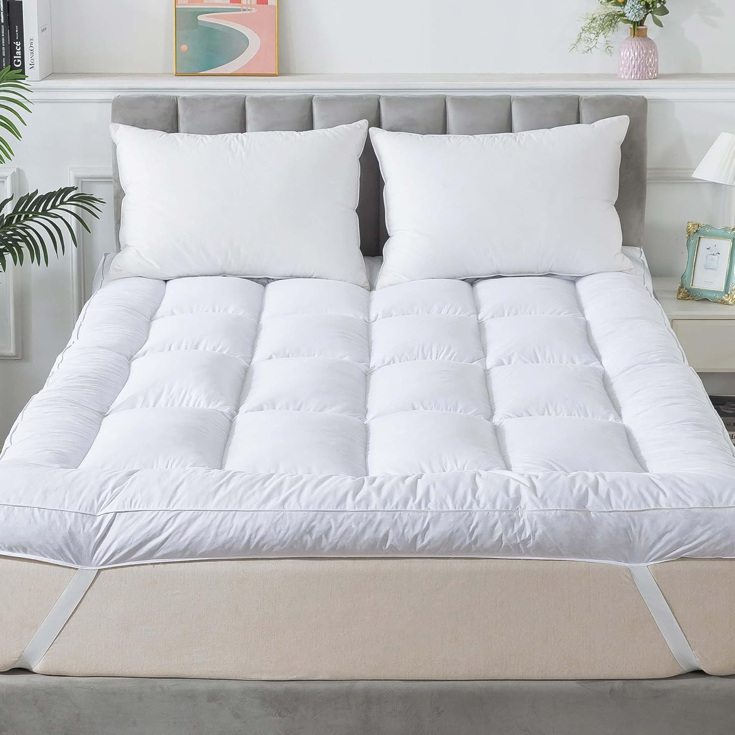 Whatsbedding Feather Bed Mattress Topper, Memory Foam Mattress Topper, Thickened down Alternative-Lined Layer