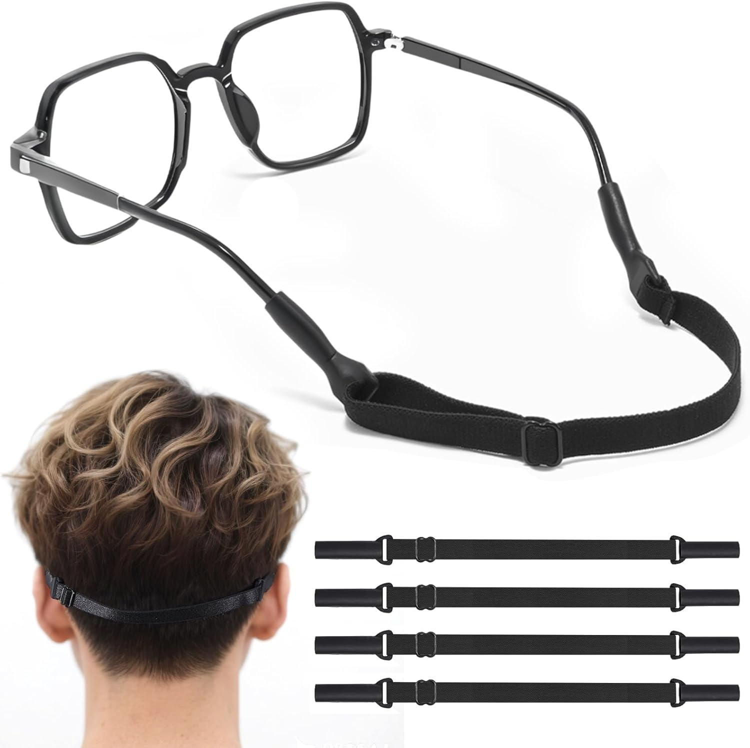 4 Pack Adjustable Glasses Strap（8.5-12.5In）, Glass Straps for Eyeglasses & Sunglasses, Anti-Slip Sports & Daily Use Eyeglass Strap