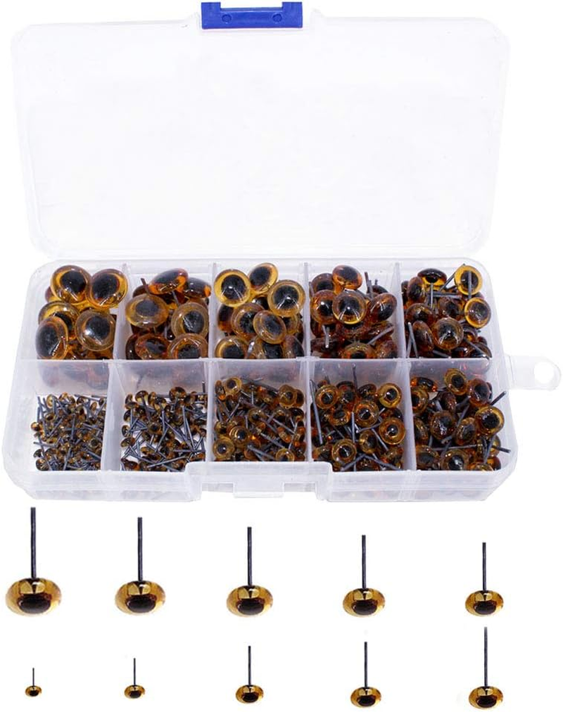 100Pcs 3-12Mm 10Size Amber Color Glass Eyes Kits for Needle Felting Bears Dolls