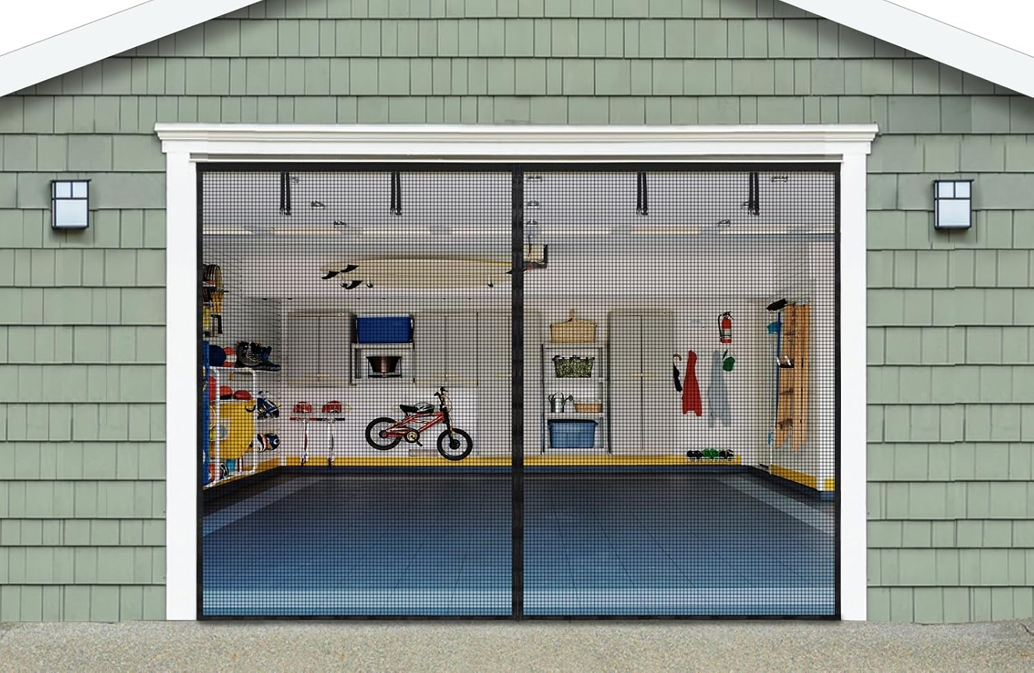 Innhom Magnetic Garage Door Screen for 1 Car Garage, 9X7 FT Double Door Magnetic Closure Mesh with 36 Magnets, Fits Door up to 110