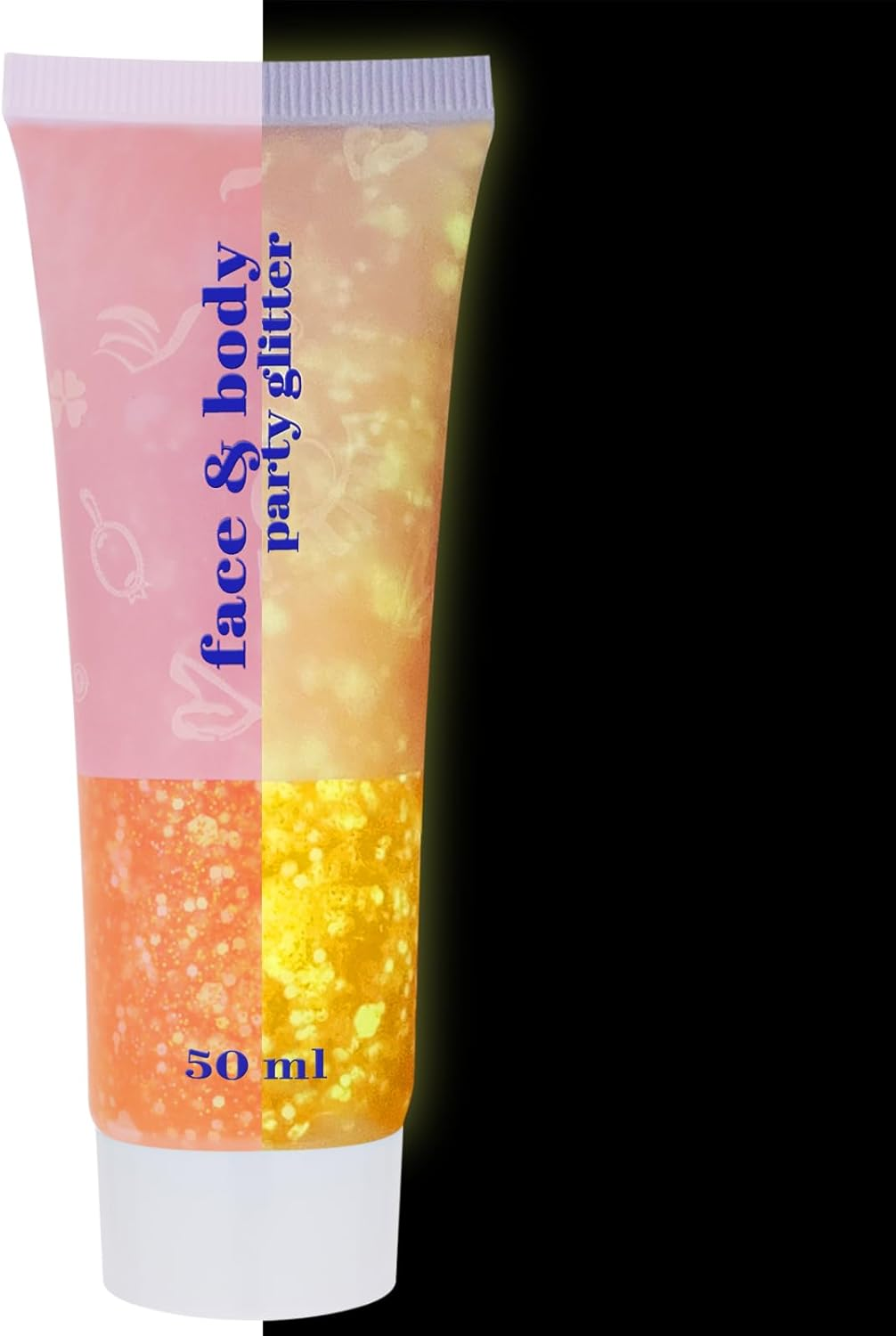 Neon Orange Body Glitter Gel,Uv Blacklight Chunky Face Glitter Gel,Glow in the Dark Glitter Paint,Singer Concert Music Festival Party Rave Accessories,Halloween Glitter Makeup for Women,50Ml