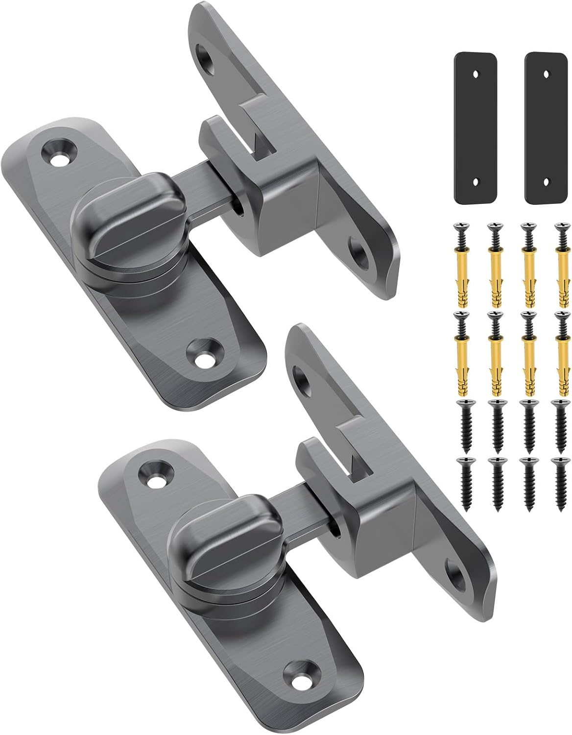 90/180 Degree Barn Door Lock, Small Flip Gate Latches Hardware, Security Sliding Door Latch Lock fo Cabinets, Barn, Bathroom, Garden (Grey-2Pcs)