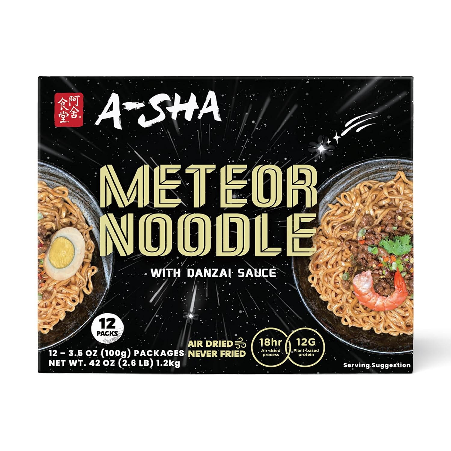 Meteor Noodle with Danzai Sauce, 12 Packs, Gourmet Asian Taiwanese Healthy Instant Ramen Noodles