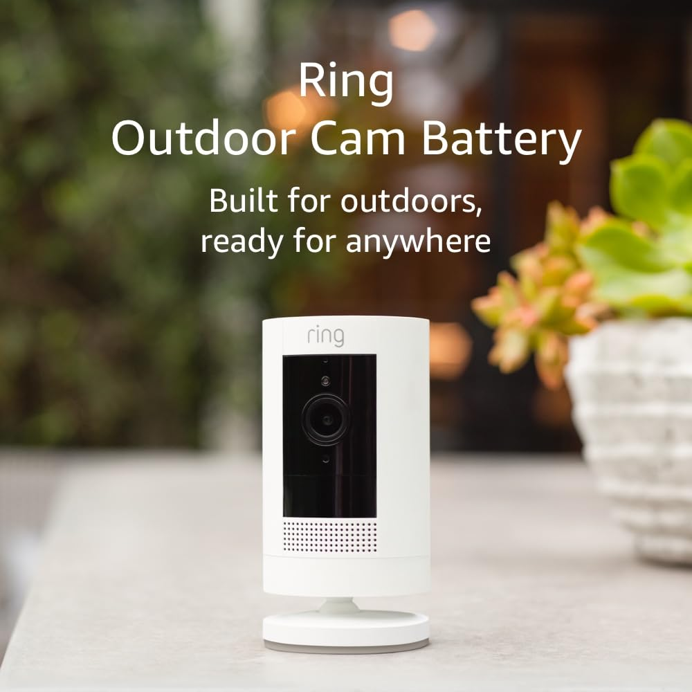 Ring Outdoor Cam (Stick up Cam) | Weather-Resistant Outdoor Camera, Live View, Color Night Vision, Two-Way Talk, Motion Alerts, Works with Alexa | White