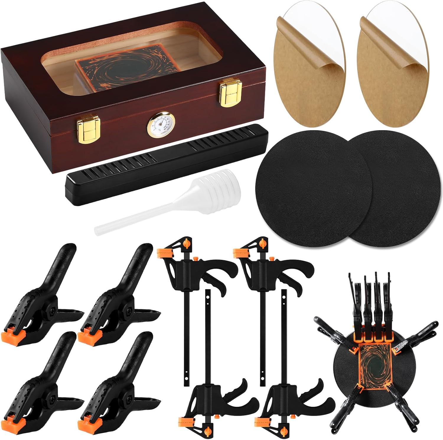 Card Flattening Kit Trading Card Restoration Tool Accessory Kit Included 1 Moisturizing Box, 2 Acrylic Plates, 4 Vices, 4 Clamps, 2 Indent Mats for Fix Bent Cards Flatten Lifted Edges(Wooden)