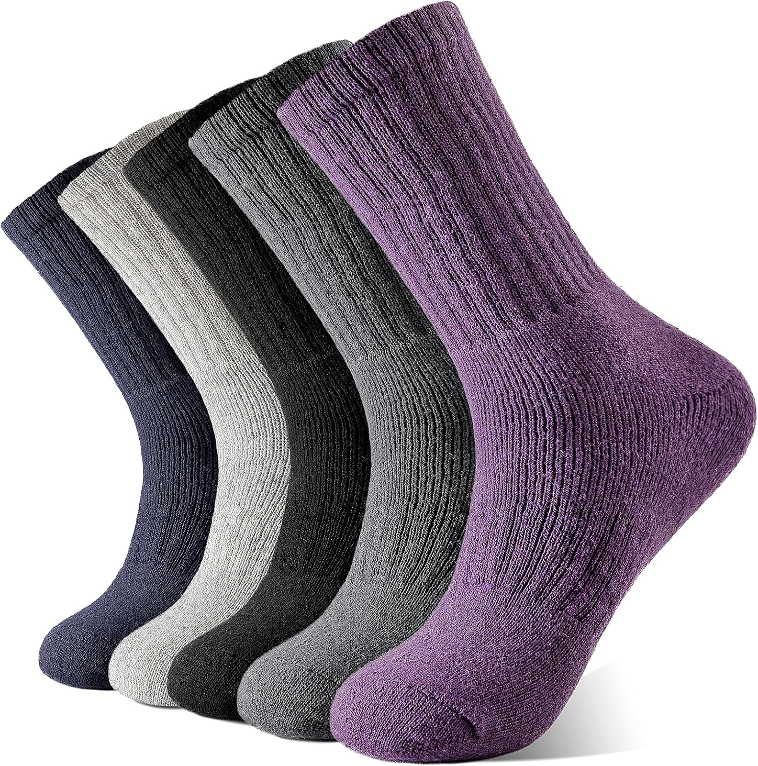 5 Pairs Wool Socks for Women, Thermal Warm Womens Merino Wool Hiking Socks, Cozy Cabin Winter Boot Socks for Women
