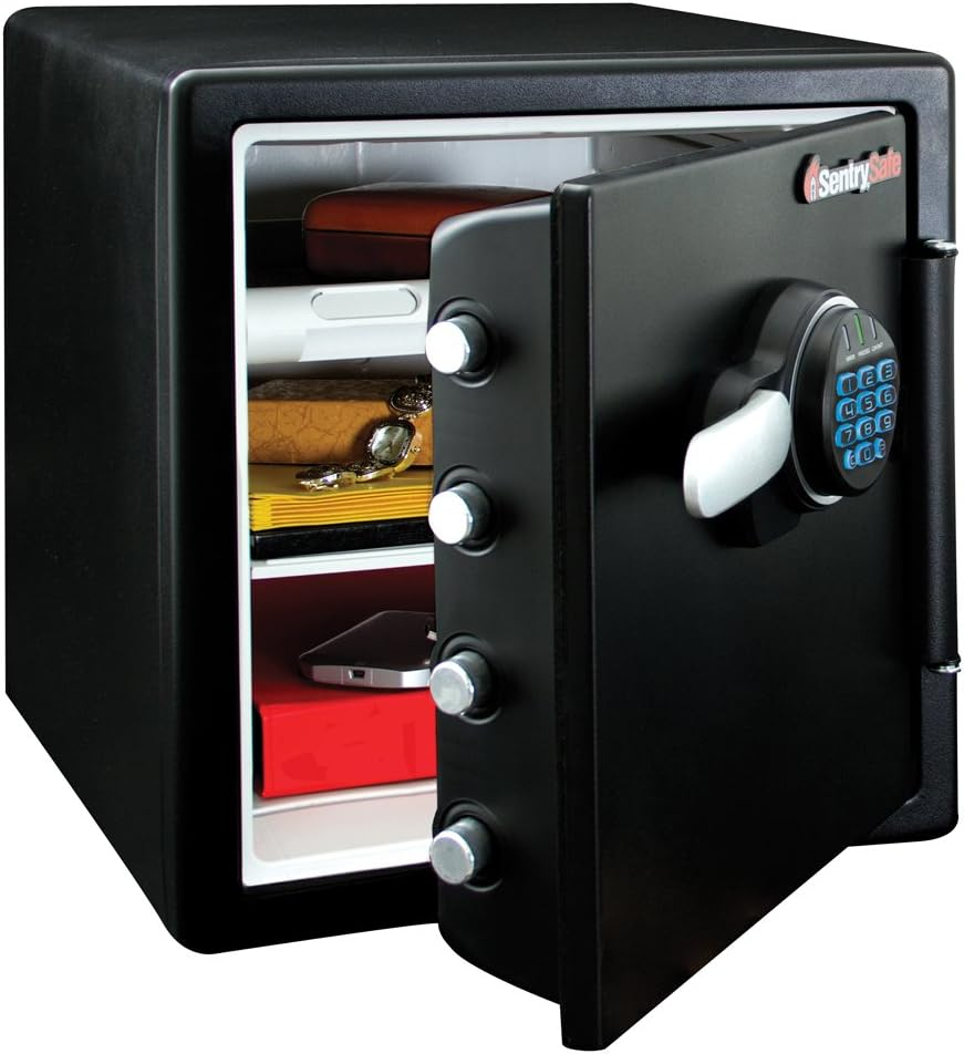 Fireproof and Waterproof Steel Home Safe with Keypad, Floor Safe with Interior Lighting and Shelves, 1.23 Cubic Feet, 17.8 X 16.3 X 19.3 Inches, SFW123FUL