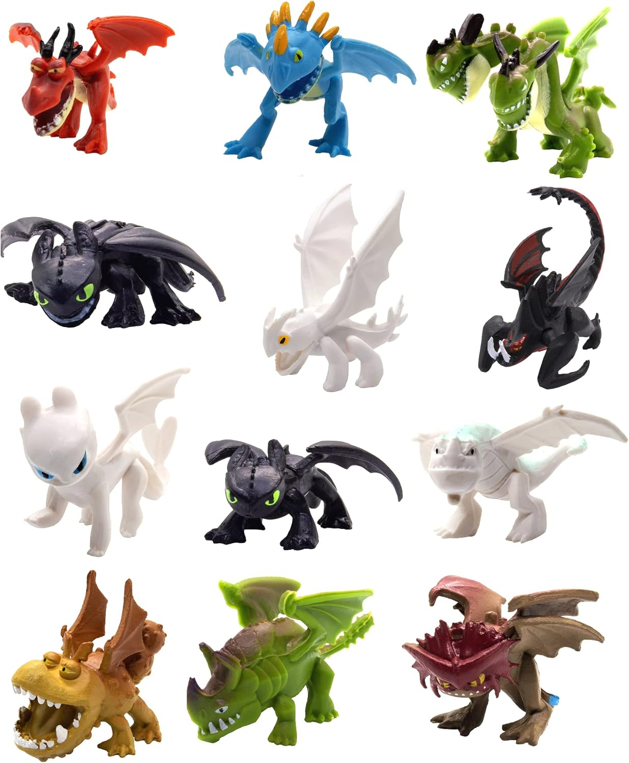 How to Train Your Dragon Mini Figures Set, 12 Piece Multicolor Plastic Dragons