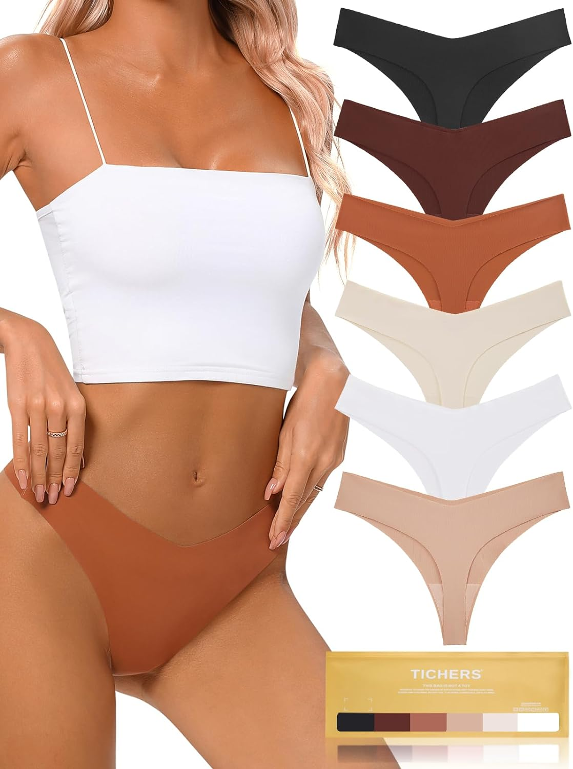 Seamless No Show Thongs 6 Pack for Women