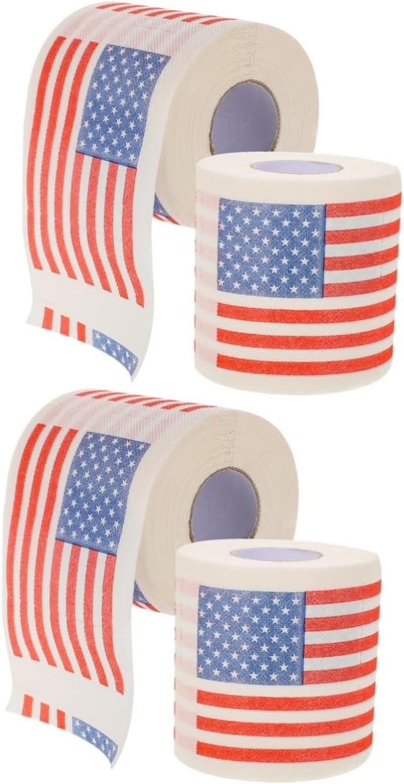 4 Rolls American Flag Toilet Paper, 3-Ply Patriotic Tissue for Bathroom Decor, 150 Sheets per Roll, Ideal for Celebrations and Everyday Use