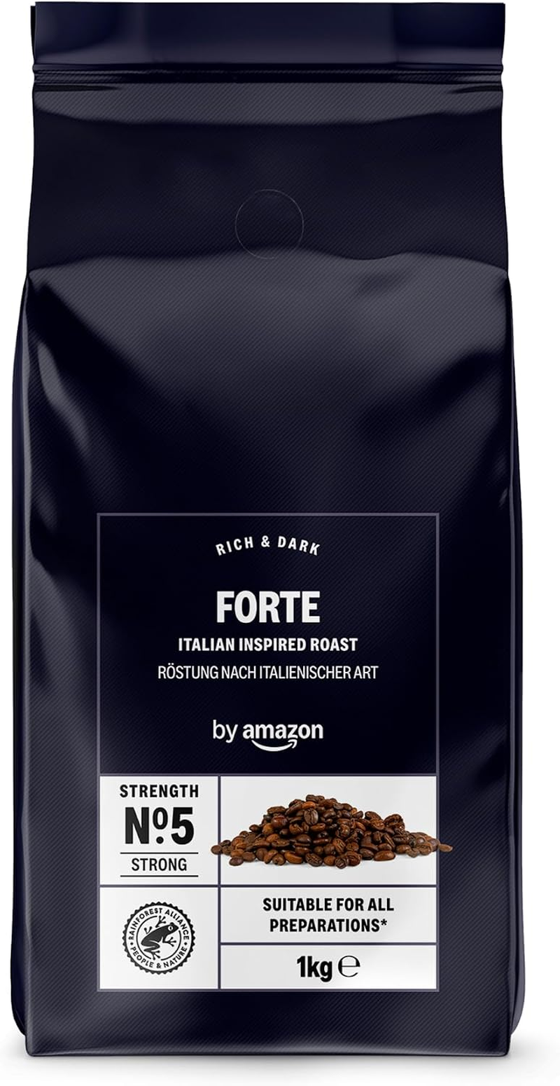 By Amazon Forte Coffee Beans, Italian Inspired Roast Strength No. 5 - Strong, 1Kg