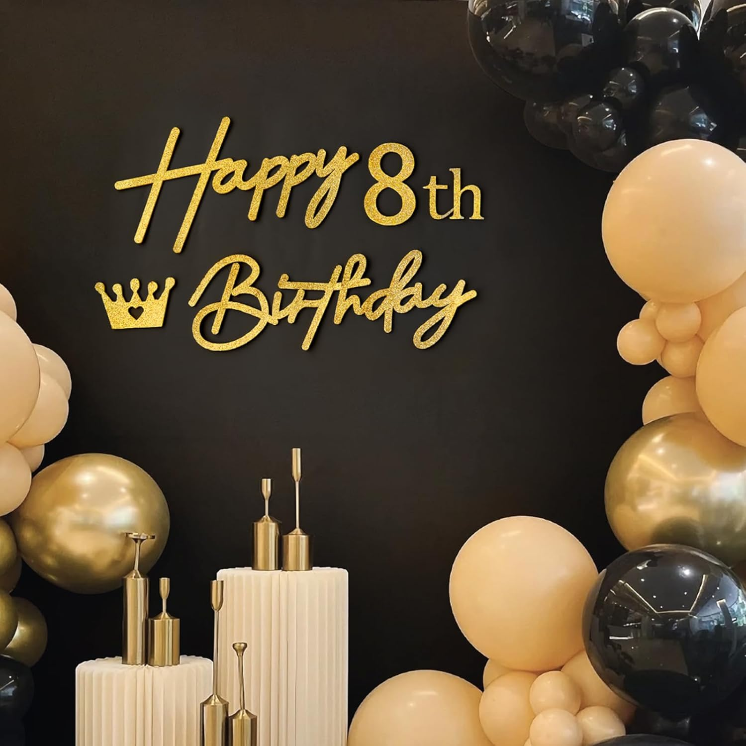 Gold Glitter Happy Birthday Sign with Custom Age Numbers for Party Decor