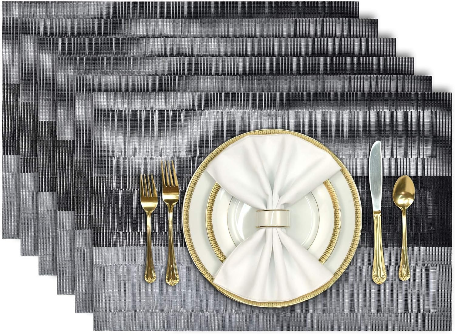 Aofmee Placemats, Placemats Set of 6, Heat Resistant Place Mats, Washable PVC Table Mats, Woven Vinyl Plastic Placemats for Dining Table, Non-Slip Stain Resistant Kitchen Table Placemats Easy to Clean