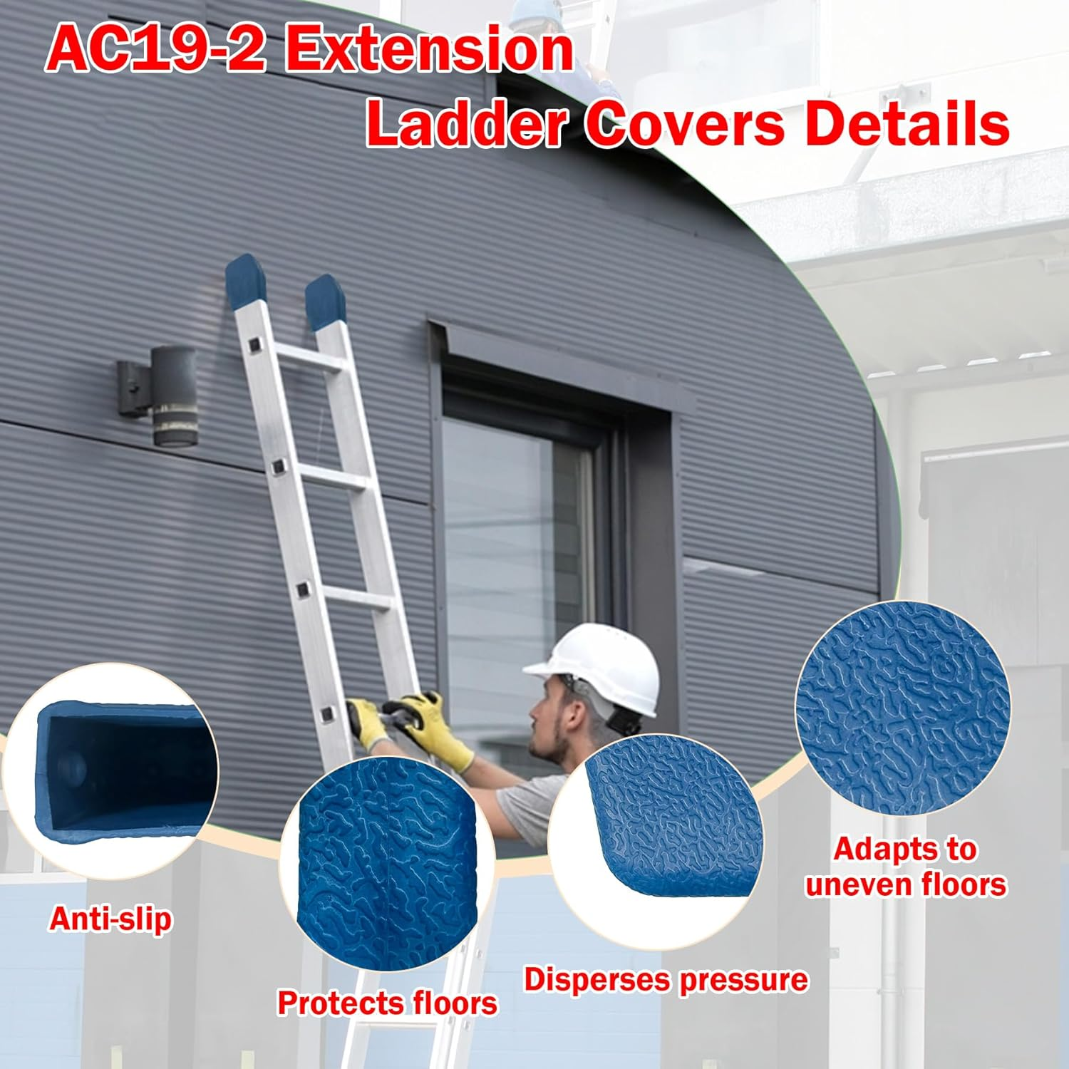 Extension Ladder Covers Rubber End Caps Mitts Replacement for Werner Fiberglass & Aluminum Stabilizer Bumpers Pads Boots Accessories (2 Pack)