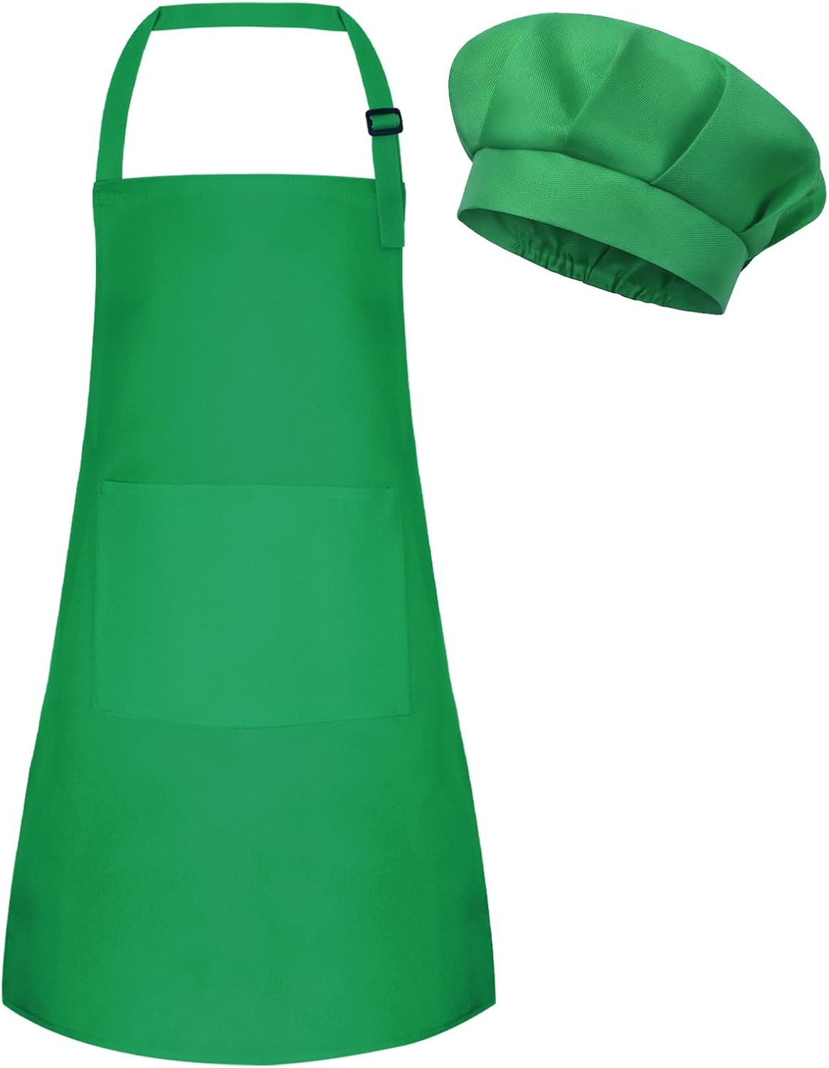 Kids Apron and Chef Hat Set Adjustable Child Art Aprons with 2 Pockets Toddler Chef Hat and Apron for Cooking Baking Painting (Green)