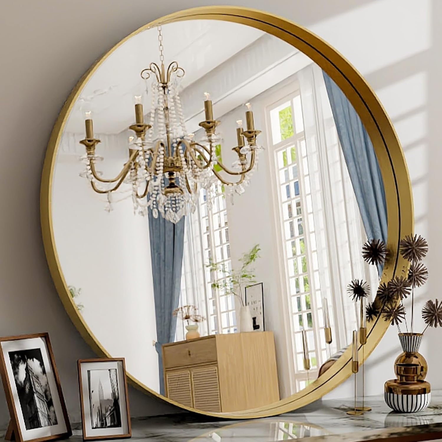 30 Inch round Bathroom Mirror - Wall Mounted Circle Mirror with Metal Frame, Modern Mirror Suitable for Bathroom, Vanity, Entryway, Living Room, Wall Decor,Gold