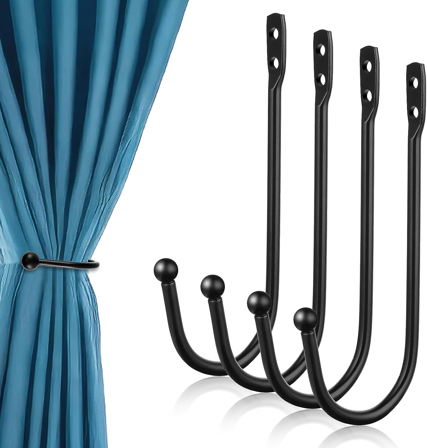 4 Pcs Curtain Wall Hooks, Black Curtain Holdbacks U Shaped Curtain Pull Backs Black Metal Decorative Curtain Hooks for Drapes Wall Mounted Curtain Tie Holders Come with Screws (4)