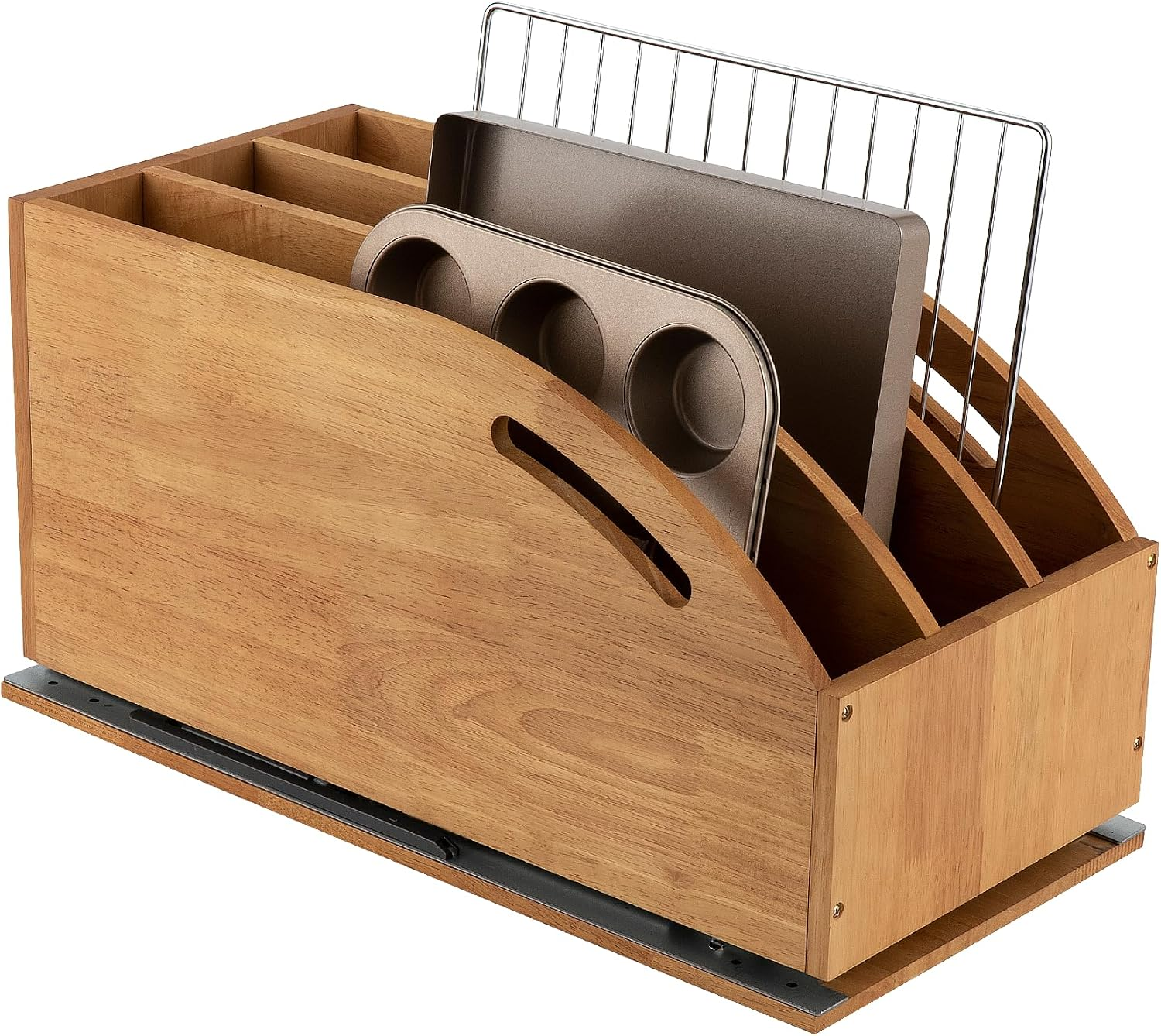 Pull Out Cabinet Organizer for Pans, Pot Lid, Cookie Sheet, Cutting Board, Baking Tray, Slide Out Kitchen Cabinet Storage Organizer, 10.5''W X 21