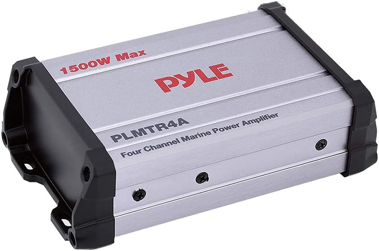 1500W 4-Channel Marine Amplifier Receiver - Waterproof & Weatherproof Marine Grade Audio Subwoofer - for Boat & Off-Road Vehicles with Wired RCA/ AUX/ MP3 Inputs - Overload Protection - PLMTR4A