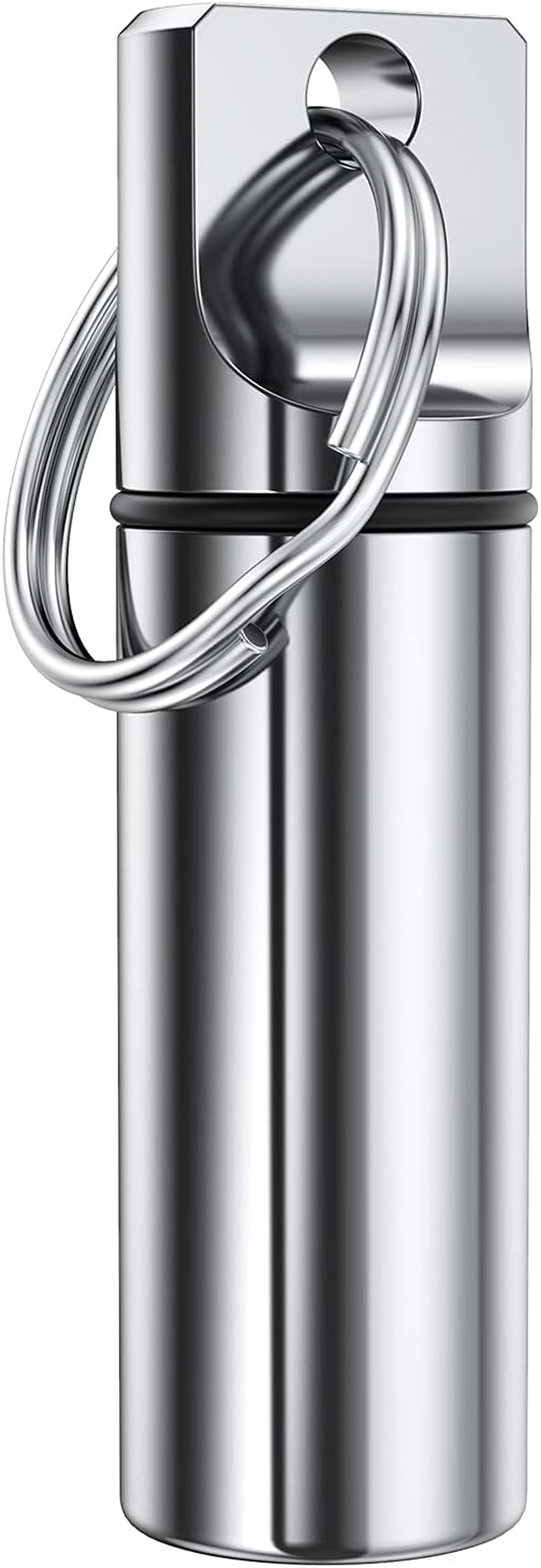 Small Pocket Pill Box Keychain, Aluminium Alloy Portable Mini Pill Organizer Case Container for Purse, Waterproof Metal Pill Holder Bottle for Outdoor Camping (Silver)