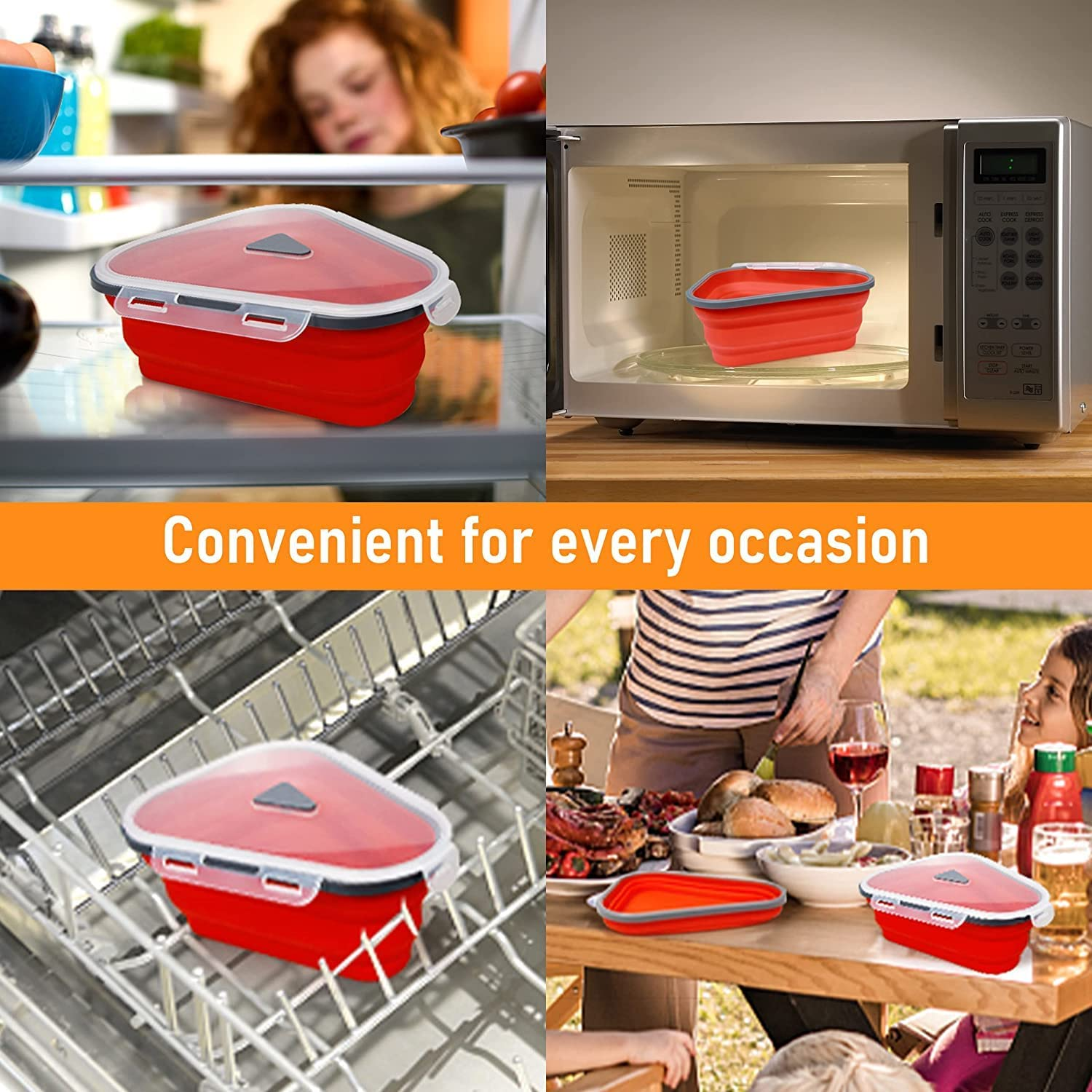 UNAOIWN Pizza Storage Container with 5 Serving Trays, Reusable Expandable Sil... - Picture 8 of 10