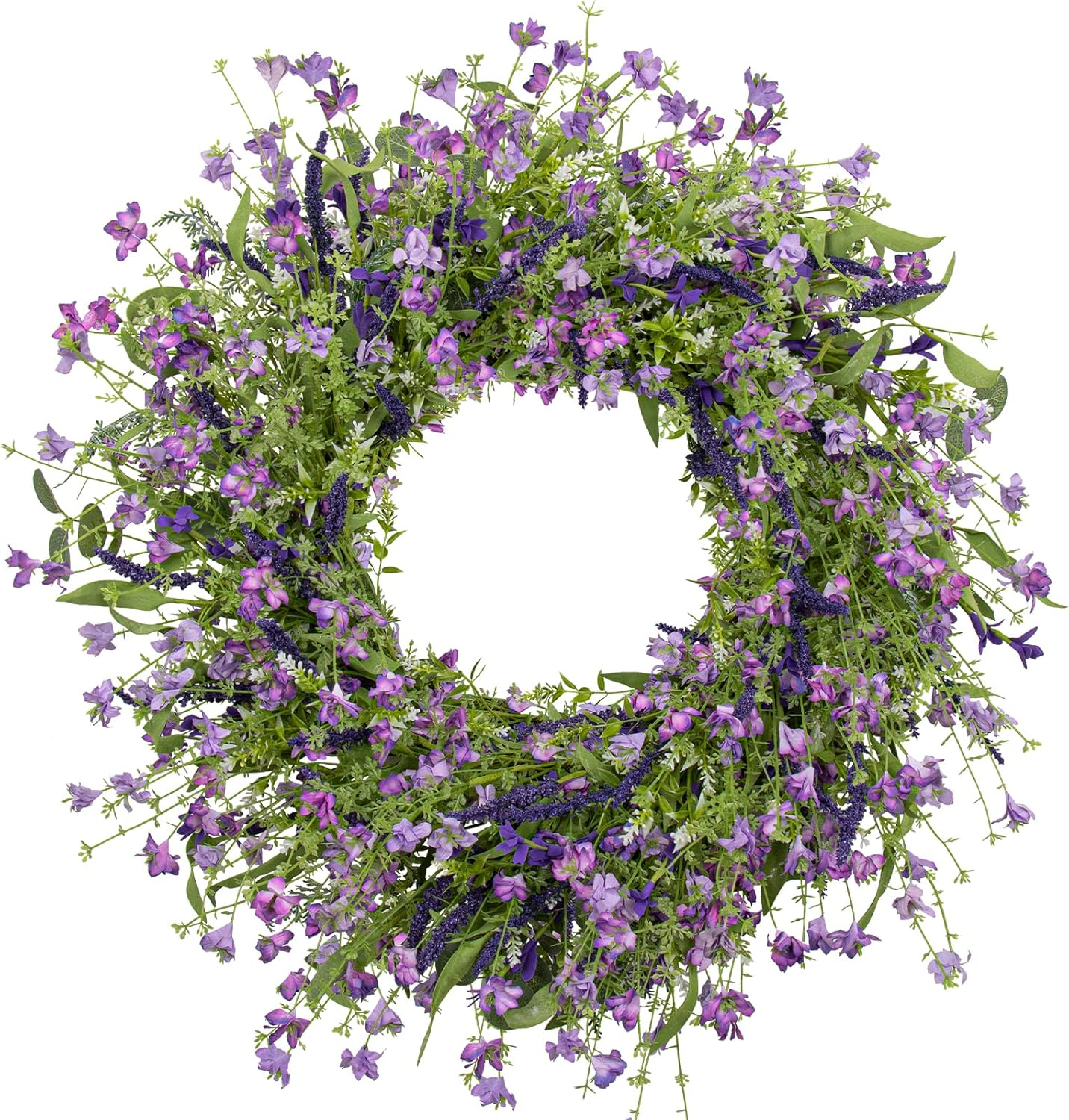Purple Spring Wreaths for Front Door 22 Inch Summer Wreath Artificial Violet Lavender Wreath with Eucalyptus Leaf for Spring Easter Home Decorations