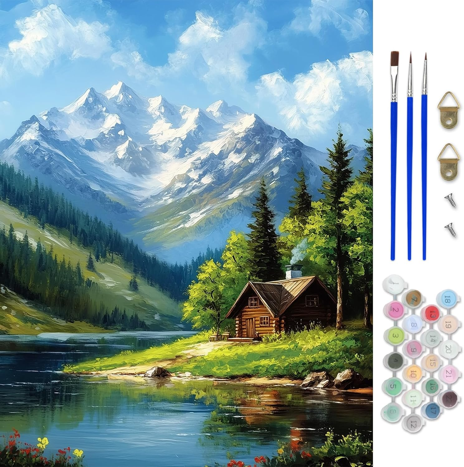 Mountain Landscape Paint by Numbers Kit for Adults, Cabin Paint by Number Kits on Canvas for Beginner, Adult Crafts Kits Wall Decor for Home Office 16X20In/40×50Cm, No Frame