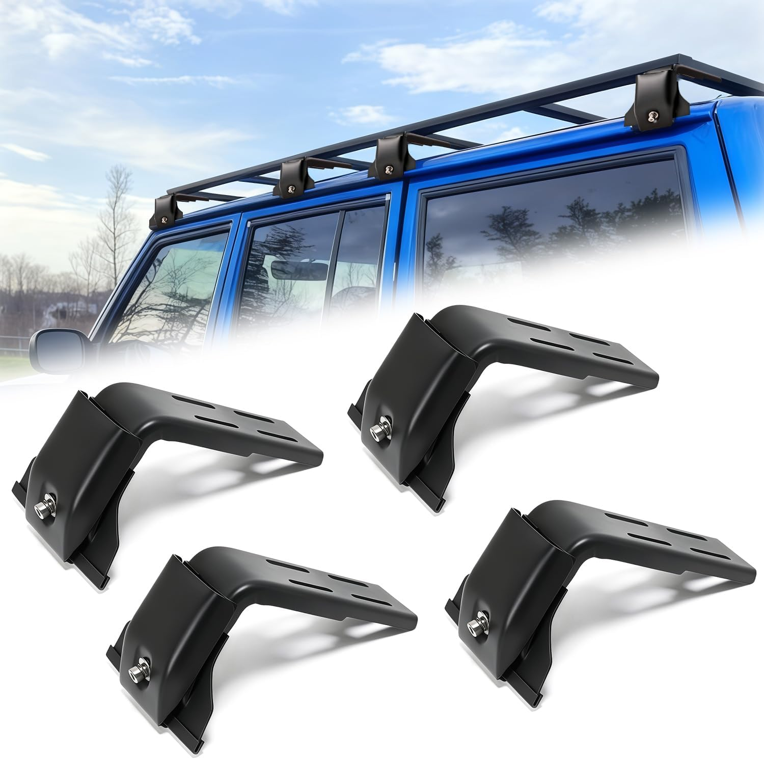 Roof Rack Gutter Mount Brackets for Jeep Wrangler JL JK 2007–2024, Gladiator JT & Cherokee XJ 1984–2001, Adjustable Heavy-Duty Steel Crossbar Mount (Fits Standard Rain Gutters Only)