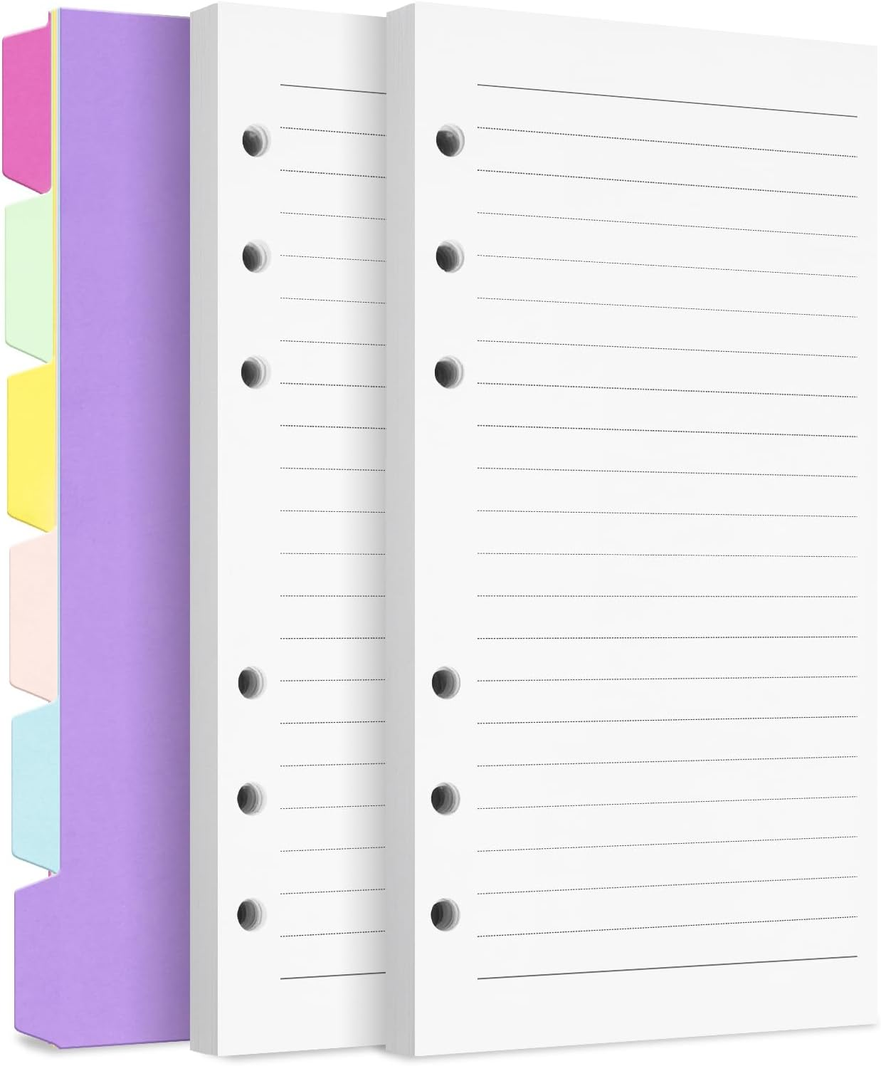 A6 Refill Paper Planner Inserts, 6-Hole Loose Leaf Paper, College Ruled Loose Leaf with Binder Dividers, Punched Notebook Refills for 6-Ring Refillable Binder, 240 Pages, White