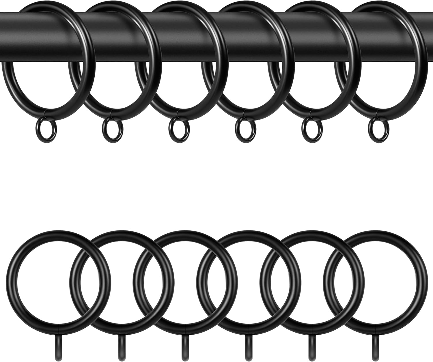Curtain Rings with Eyelets,48 Pack Metal Black Curtain Rings for Pinch Pleat Curtains