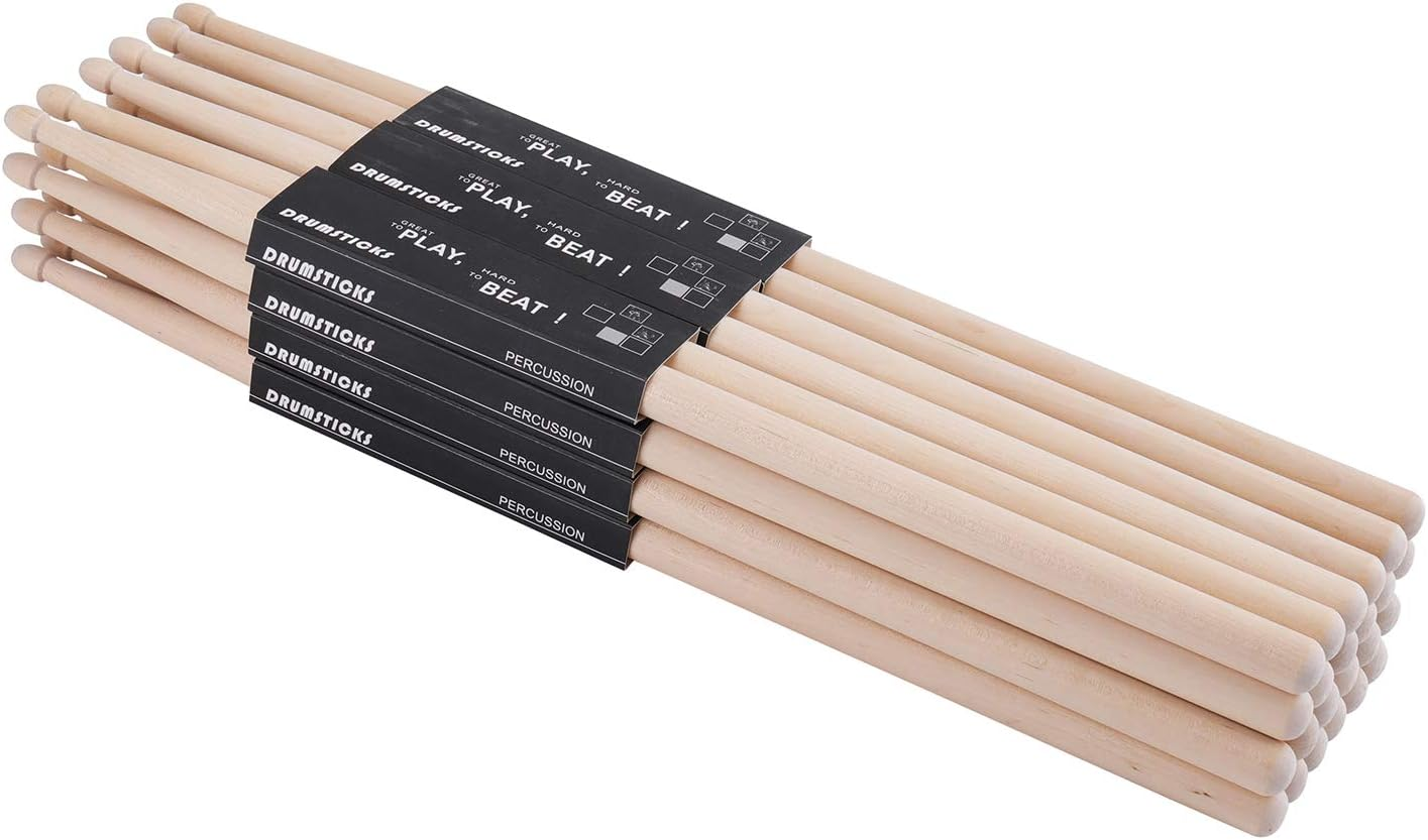 12 Pairs 5A Drum Sticks, Classic Maple Wood Drumsticks for Adults Kids and Beginners, Oval Wood Tip Drum Sticks for Jazz Drums Electronic Drums Musical Instrument Percussion