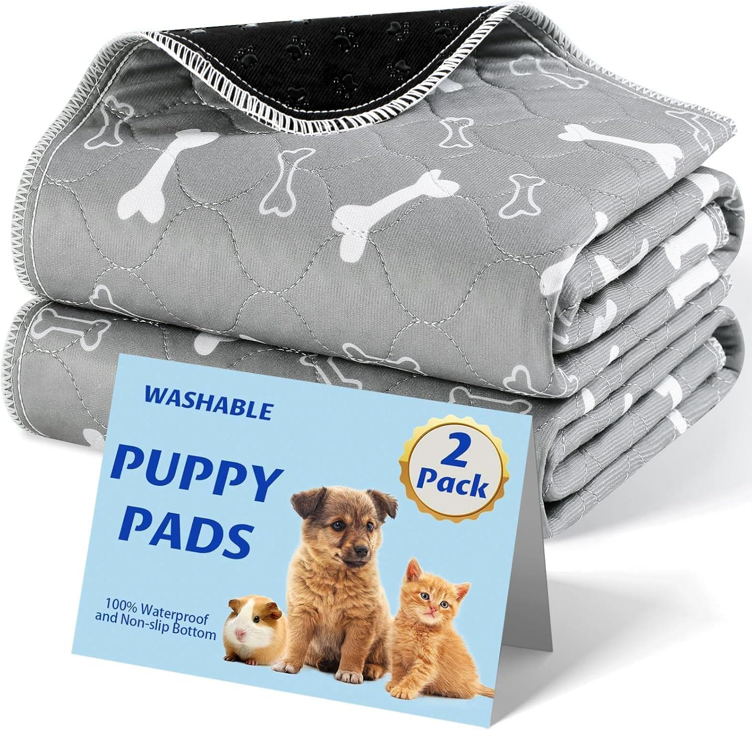 Washable Pee Pads for Dogs, 2Pack Reusable Puppy Pads, Fast Absorbent Dog Pee Pads for Crate Pet Training Pads, Waterproof Whelping Pads for Dogs Bed Mat Crate Indoor (Grey, 18X24)