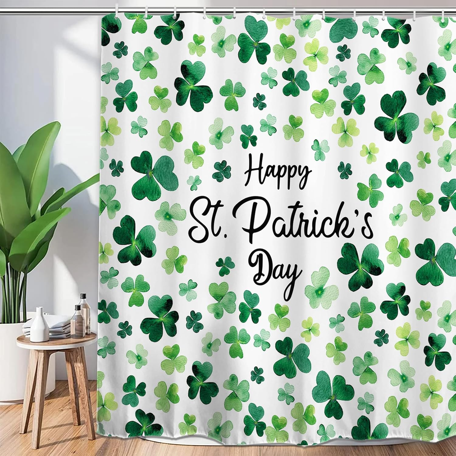 St. Patrick's Day Shower Curtain with Shamrock Design, Waterproof, 72x72 Inch