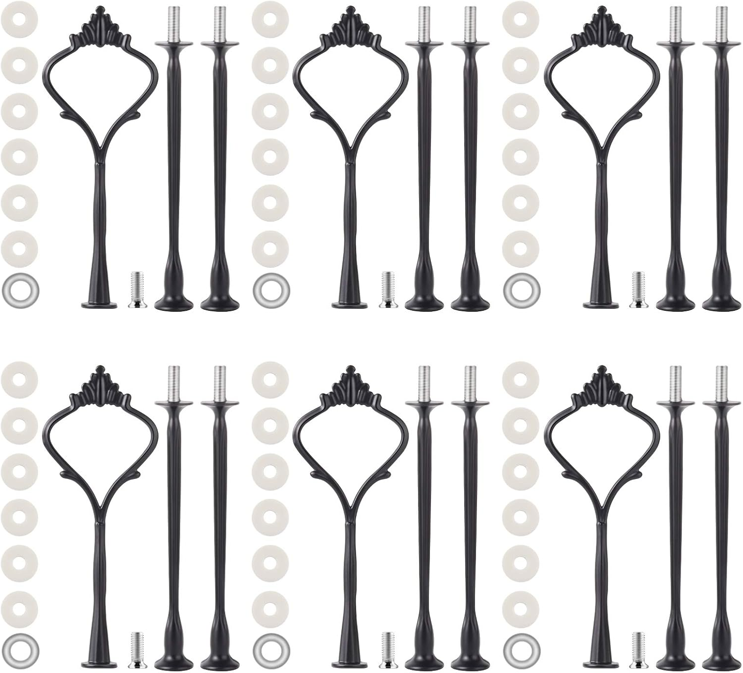 6 Set Tiered Tray Hardware for Cake Stand Mold Crown 3 Tier Cake Stand Fittings Hardware Holder for Wedding and Party Making Resin Cupcake Dessert Platter Serving Stand (Black, M)