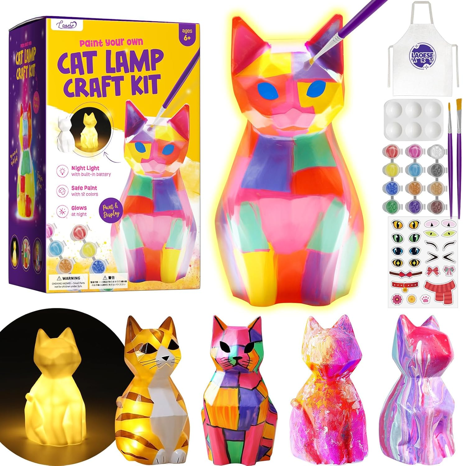 Paint Your Own Cat Lamp Kit, Arts and Crafts for Kids Ages 8-12, Art Supplies Painting Kit for Kids 6-12, Cat Night Light Toys Girls Boy Birthday Gift for Kid Ages 3 4 5 6 7 8 9 10 11 12+