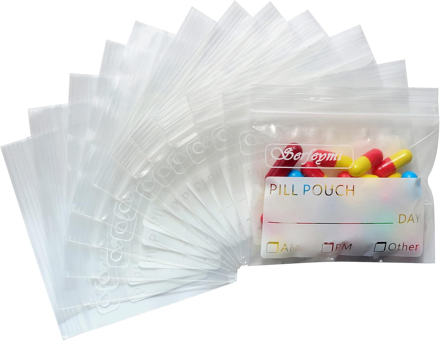 Pill Bags for Travel Pill Pouch Organizer Pack of 120 BPA Free 3 X 2.75 Inch Reusable Pill Pouches for Medicine with Write on Label & Zipper Seal Waterproof AM PM Pill Baggies for Supplements