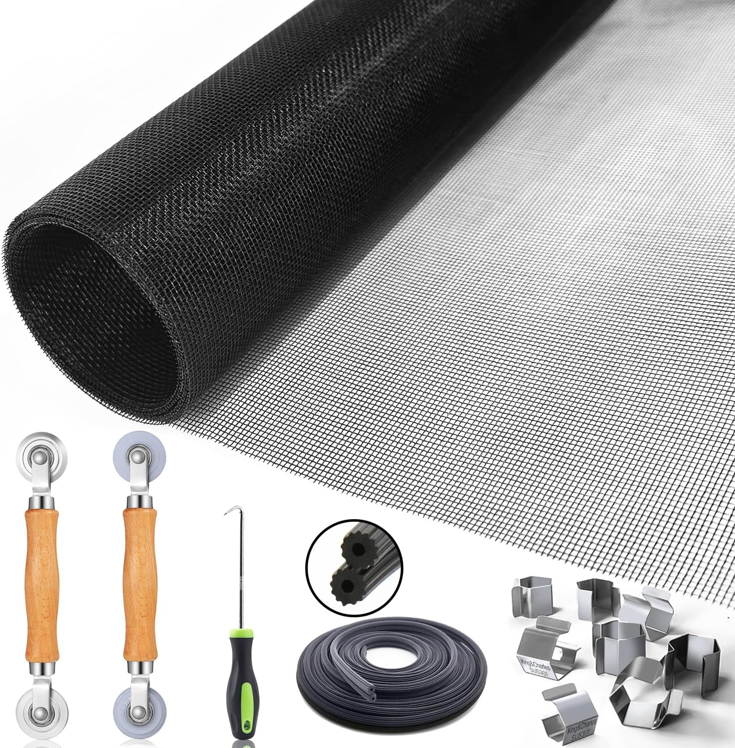 Window Screen Door Repair/Replacement Kit,  Include Black Screen Mesh 48