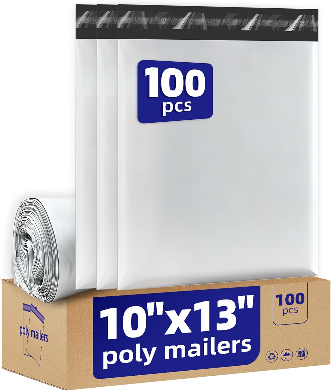 100Pcs Poly Mailers 10X13 for Ecommerce Shipping,Online Retail Packaging,Business Mailing,Pe Tear Resistant Waterproof Adhesive Self Seal Bag Envelopes,Clothing Package,Large,White