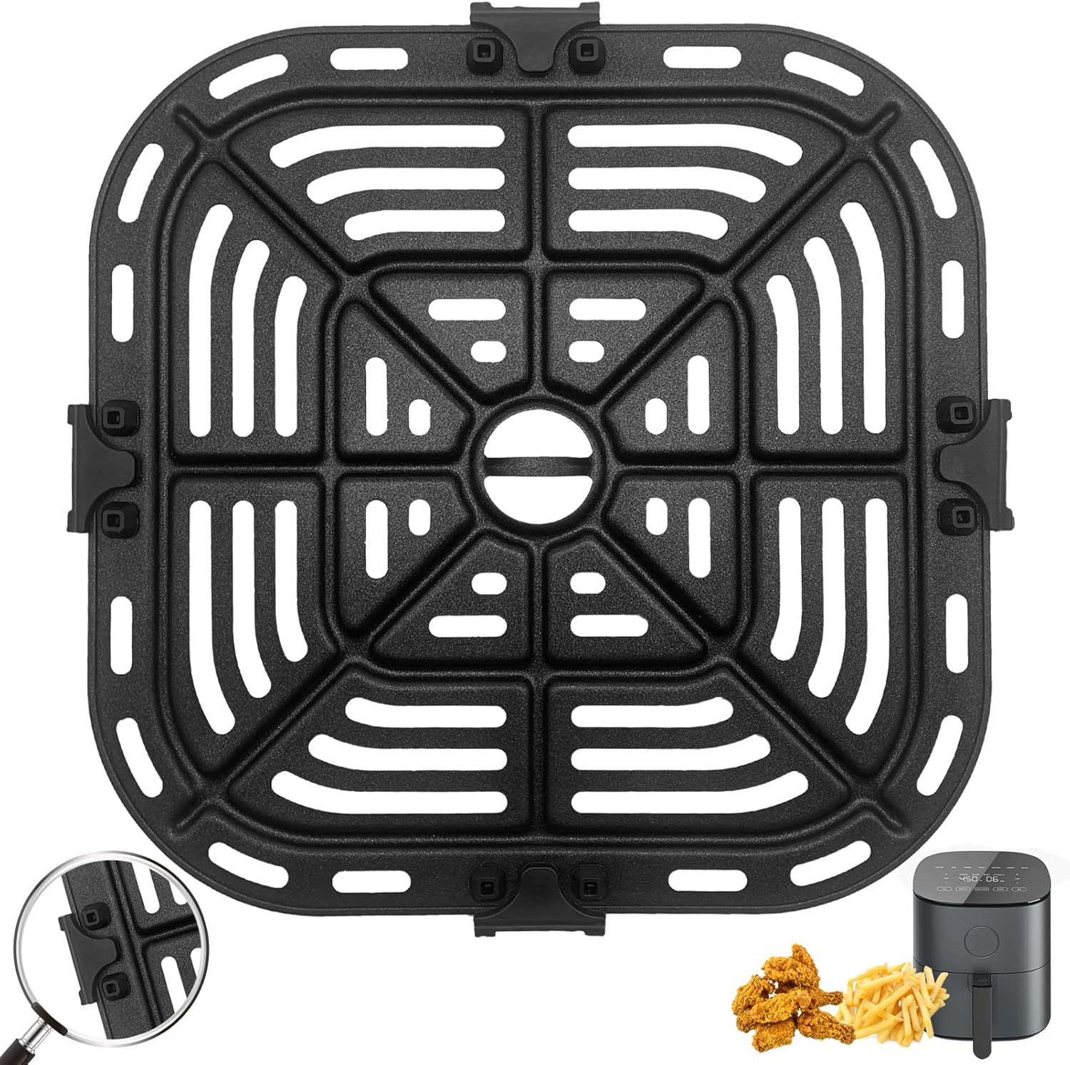 Air Fryer Grill Pan for COSORI Air Fryer Pro LE 5 Qt, Non-Stick 8.26’’*8.26’’Square Air Fryer Rack Replacement Parts Accessories Grill Plate Crisper Plate Tray with Rubber Bumpers, Dishwasher Safe