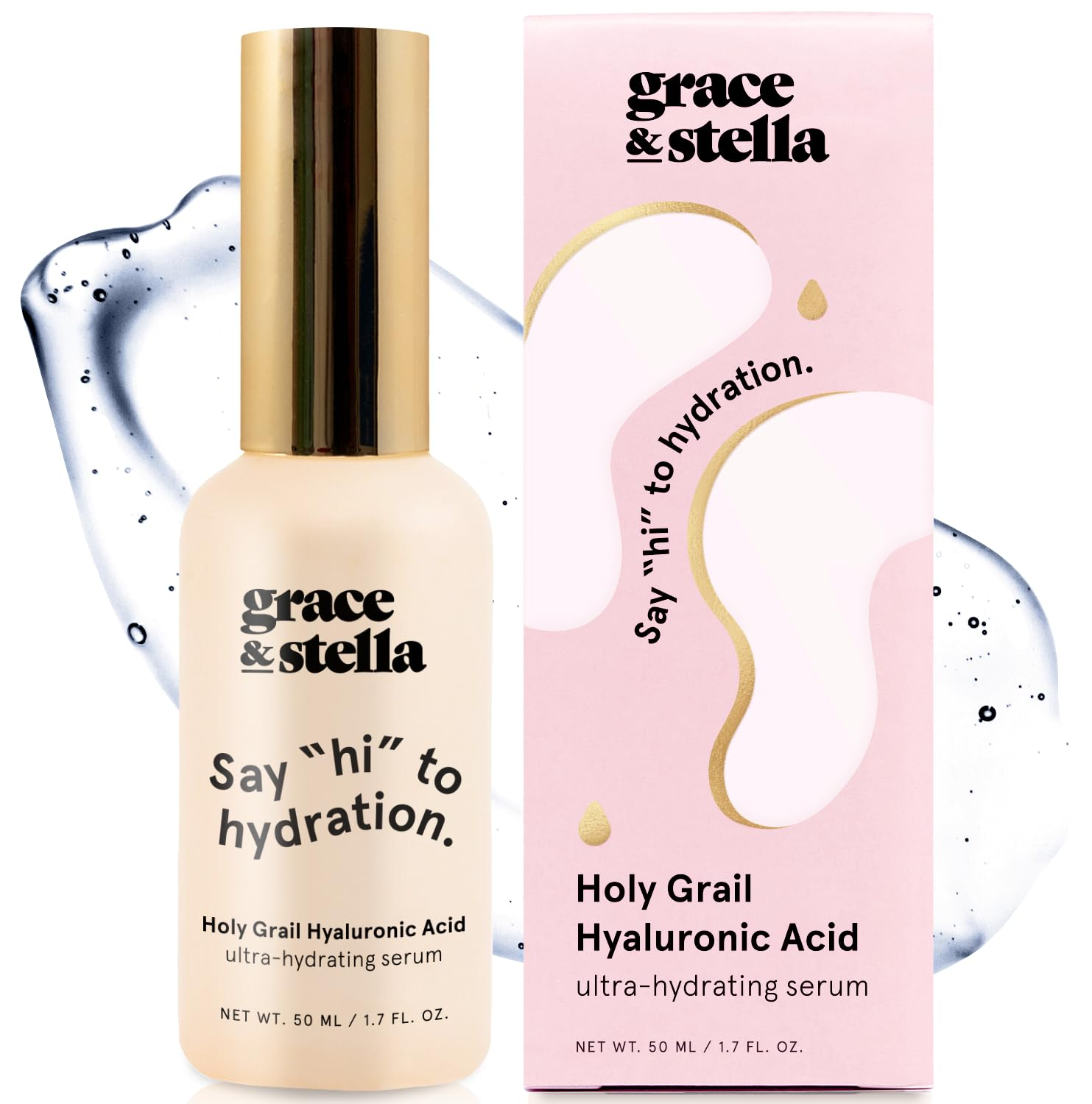 Grace & Stella Award Winning Hyaluronic Acid Serum (50Ml/1.7 Fl Oz) Hydrating Hyaluronic Acid Serum for Face - Acido Hialuronico for Women - Remove Fine Lines, Wrinkles, anti Aging - Vegan Skincare