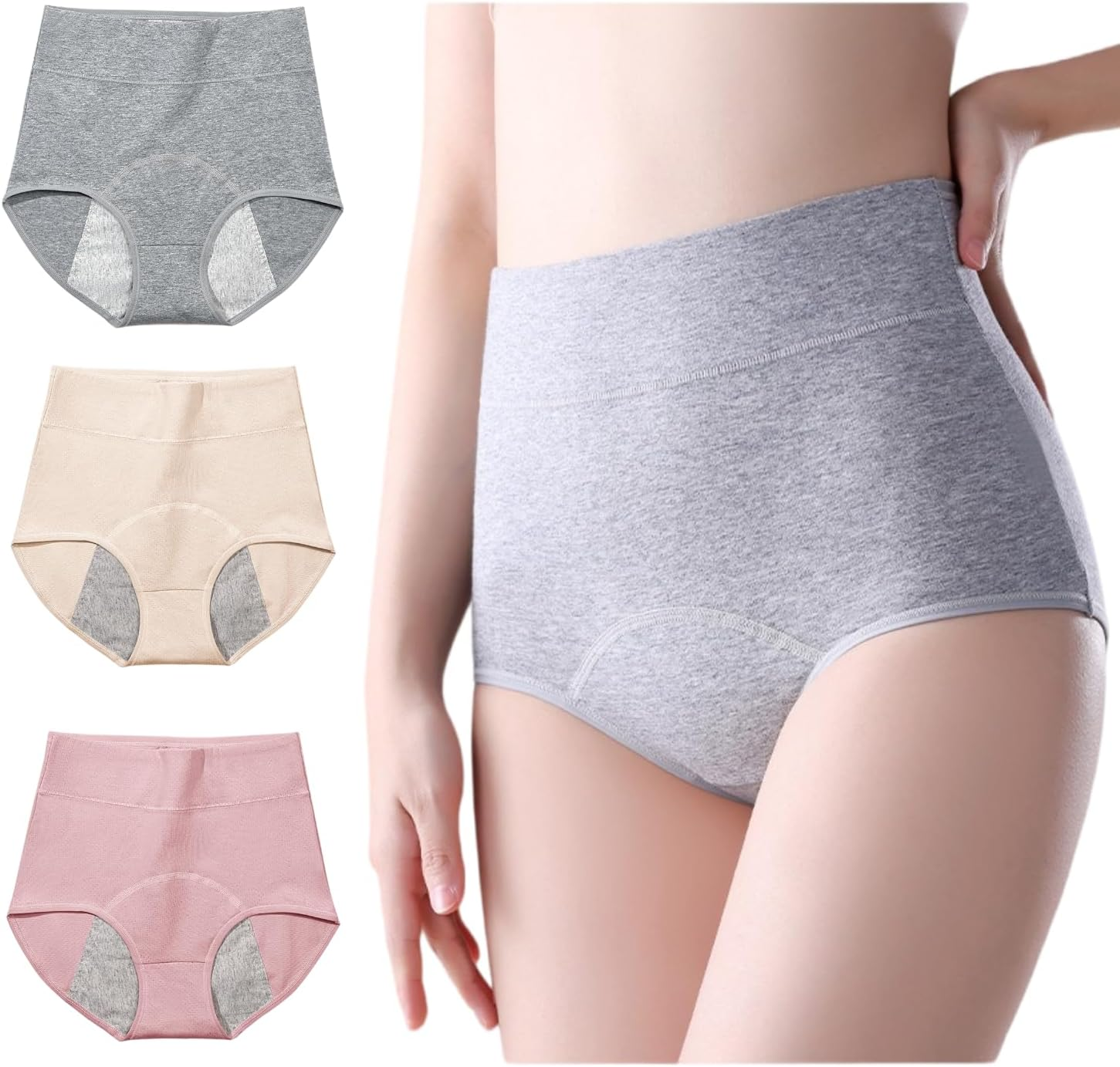 3 Pack Women'S Incontinence Underwear Washable, Double Elastic High Waist Adult Incontinence Protective Briefs, Reusable for Light Bladder Leakage(Xl-Waist: 26.0''~40.2'')
