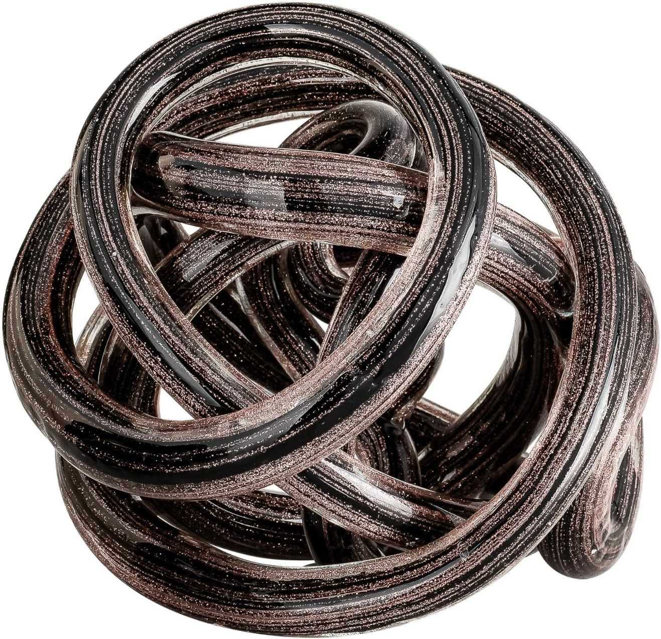 Orbit Hand Blown Glass Infinity Knot Sculpture - 4.5 Inch Glass Art Black & Gold Knot Decor Ball for Home Decor, Small Centerpiece Table Decoration for Home Interior (Black Gold Flakes)