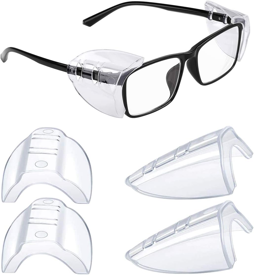 MELASA Safety Glasses Side Shields for Prescription Glasses, Slip on Clear Eye Glasses, Fits Small to Large Eyeglasses