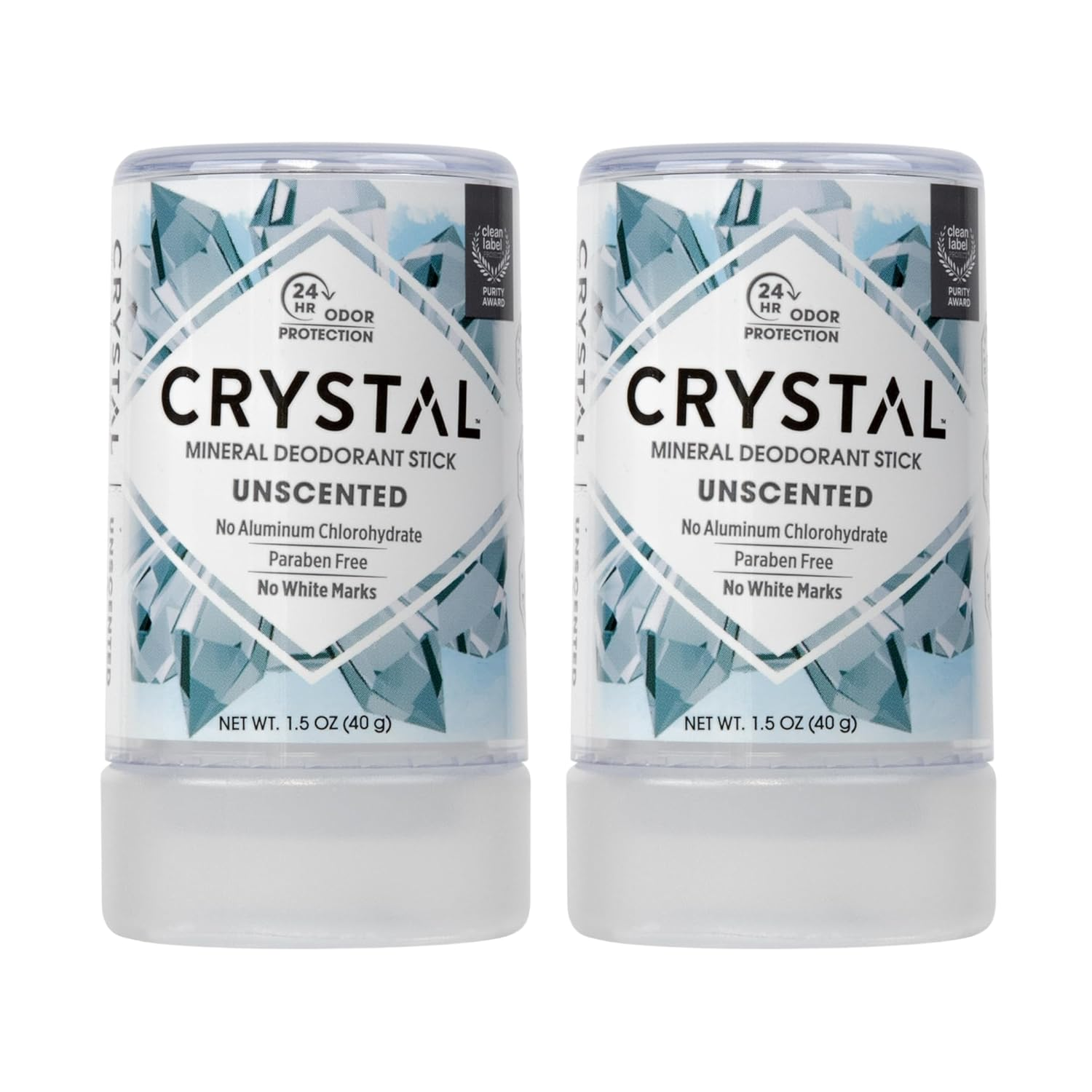 CRYSTAL™ Travel Stick Mineral Deodorant - Unscented Body Deodorant with 24-Hour Odor Protection, Non-Staining & Non-Sticky, Aluminum Chloride & Paraben Free, 1.5 FL OZ – (Pack of 2)